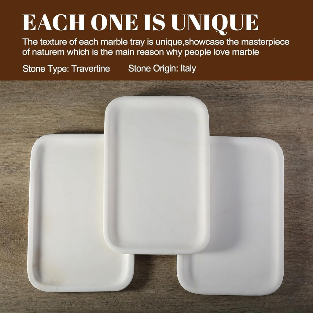 Koville Marble Tray, 12"x8" Marble Vanity Tray for Bathroom Kitchen Countertop, Rectangular Stone Tray for Cosmetics Perfume Trinket, Decorative Catchall Trays (White)