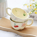 Vesici 2 Pcs Ceramic Coffee Mugs Flower Cups with Spoon Vintage Floral Mugs with Handle 8.5 oz Aesthetic Tea Porcelain Cup Gift for Valentine Office Home, Dishwasher and Microwave Safe(Cute)