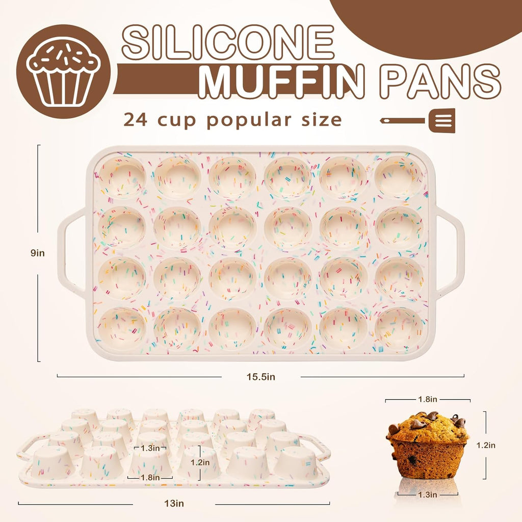 Silicone Mini Muffin Pan, 24 Cups Muffin Tin Baking Mold With Reinforced Stainless Steel Frame Inside, Nonstick Bakeware Cupcake Pan BPA Free, 2PCS