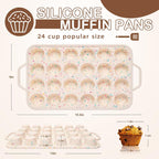 Silicone Mini Muffin Pan, 24 Cups Muffin Tin Baking Mold With Reinforced Stainless Steel Frame Inside, Nonstick Bakeware Cupcake Pan BPA Free, 2PCS