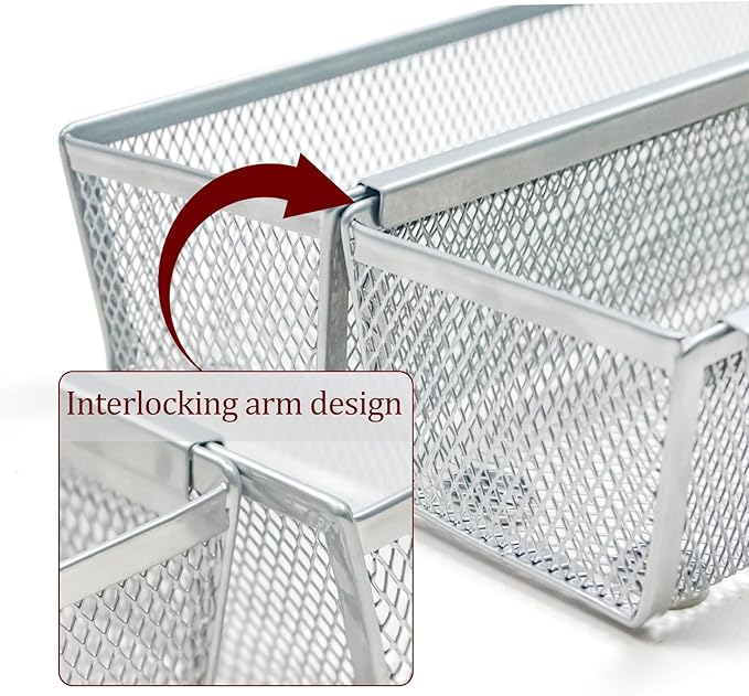 4PCS Drawer Organizer for Kitchen,Utensil Mesh Drawer Organizer with Interlocking Arm for Cosmetic,Flatware,Pen (9 * 3 * 2 Inches,Grey)