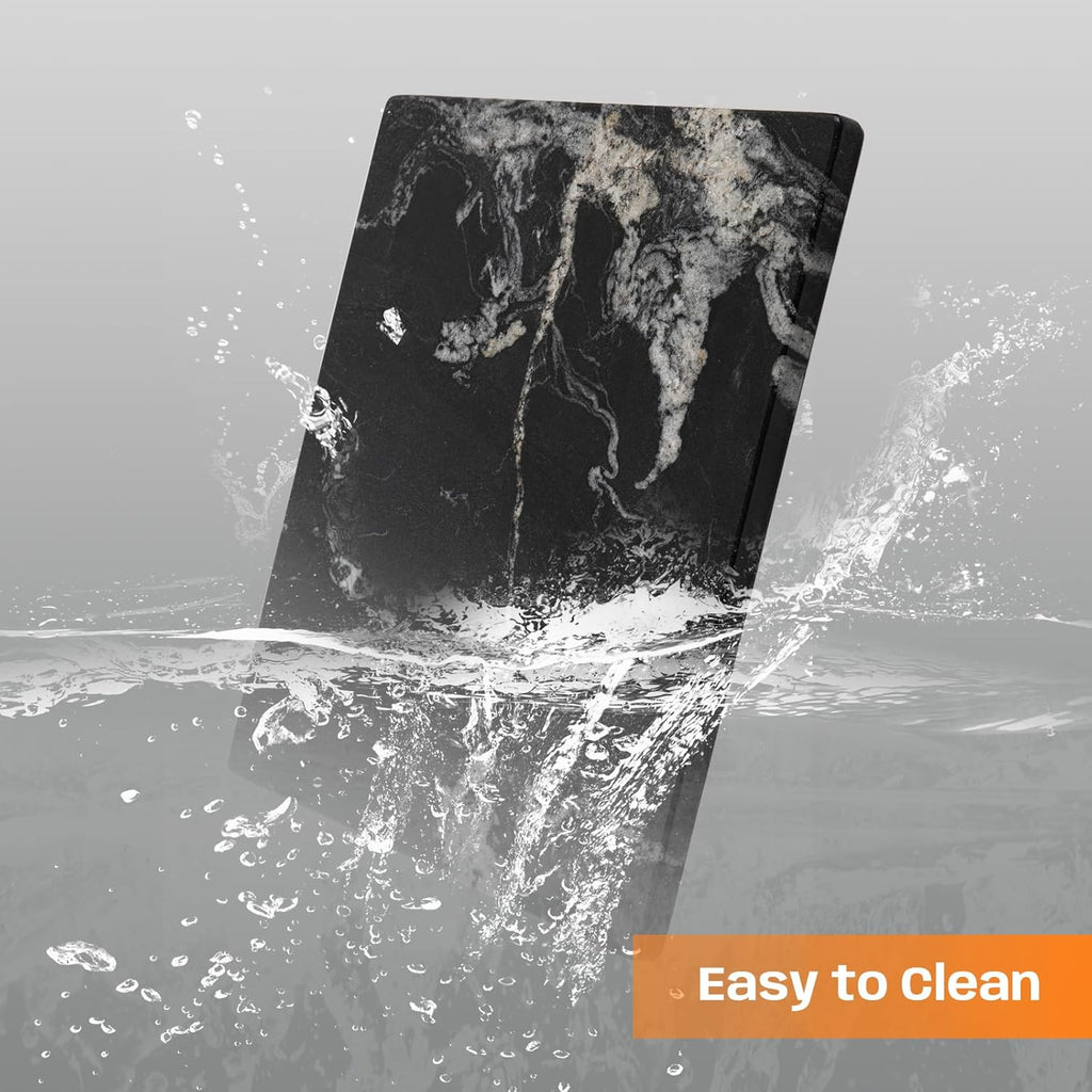 Black Marble Cutting Board For Kitchen, Large Marble Slab Pastry Board With Non-Slip Feet For Baking, Cheese, Charcuterie, Chocolate, 16x20 Inch