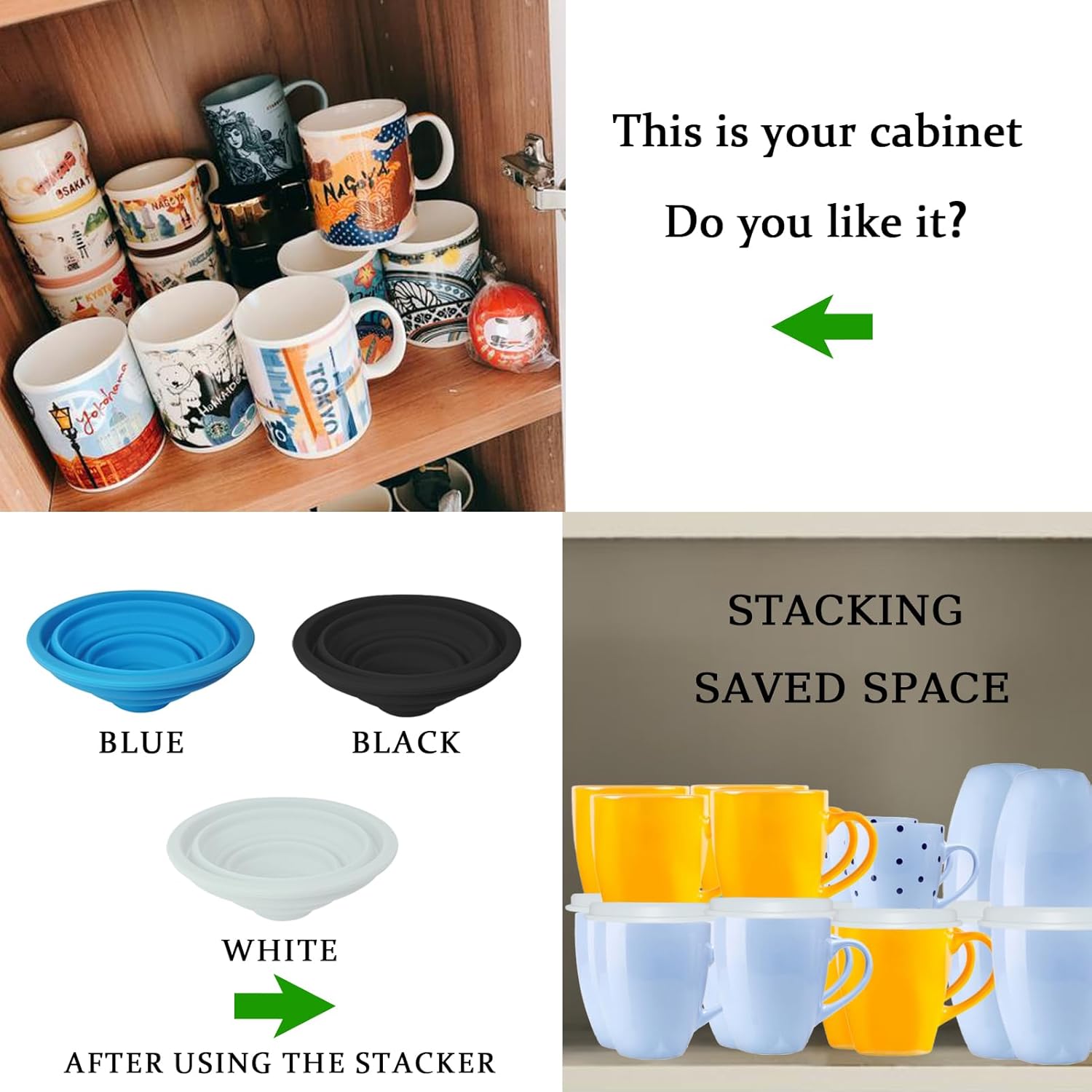 Coffee Mug Organizers and Storage (6Pack), Adjustable Mug Organizer for Kitchen Cabinet Shelf, Cup Stacker Holder for Tea Cup, Coffee Mug, Glassware, Save Space for Cupboard (Whit)