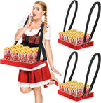 Marsui 2 Pcs Halloween Snack Trays with Straps 15 x 11 x 2 Inch Wooden Movie Night Snack Drink Trays Vendor Usherette Popcorn Drink Beverage Carrier for 20's Theme Carnival Party Costume(Red)