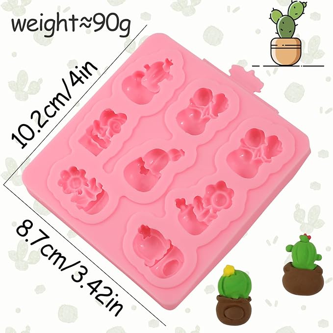 1 Pcs Mini Cactus Silicone Mold, Cartoon Flower Plant Potted Fondant Mold for Cupcake Topping Candy Chocolate Biscuit Chewing Gum Resin Clay Resin Reusable Kitchen Baking Supplies