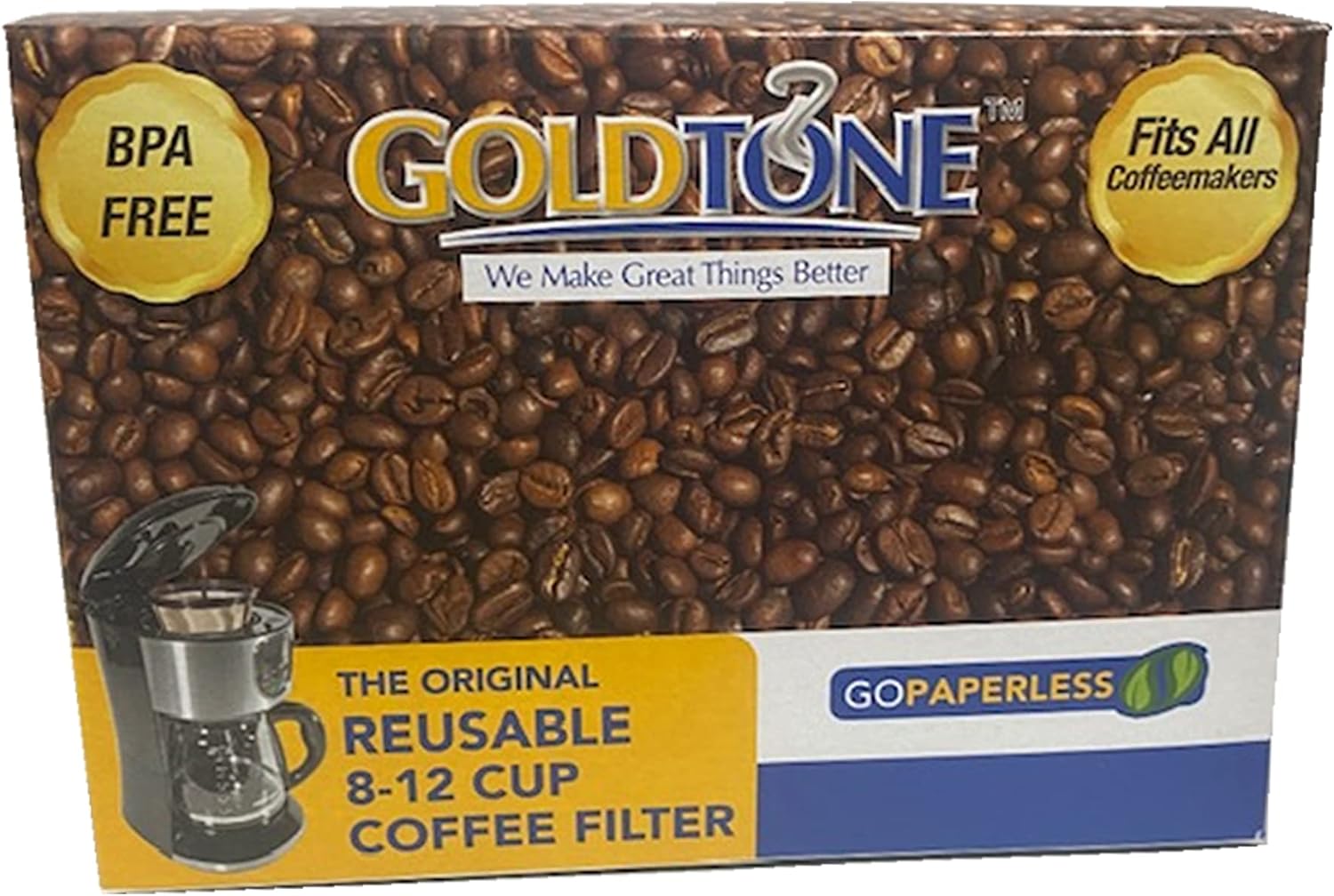 GoldTone Brand Reusable 8-12 Cup Basket Coffee Filter fits Mr. Coffee Makers and Brewers. BPA Free - (2 PACK)