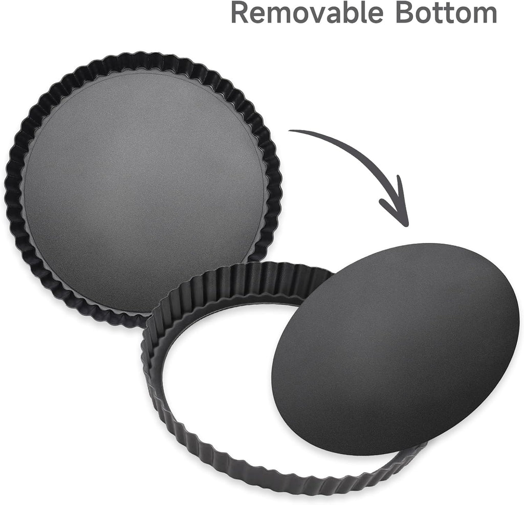 Tart Pan Removable Bottom - 9 Inch Non-Stick Carbon Steel Pie Pan for Baking Tarts, Pies, Quiches, Brownies, Quiche Baking Dish with Fluted Edges, Fruit Tart Mold