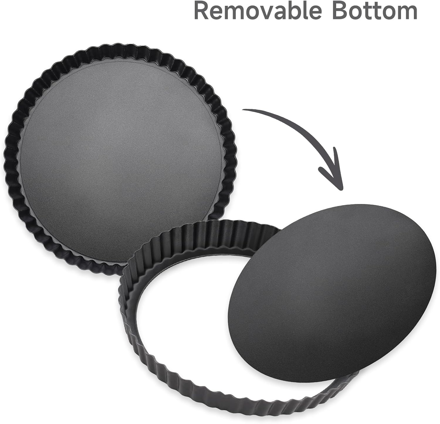 Tart Pan Removable Bottom - 9 Inch Non-Stick Carbon Steel Pie Pan for Baking Tarts, Pies, Quiches, Brownies, Quiche Baking Dish with Fluted Edges, Fruit Tart Mold