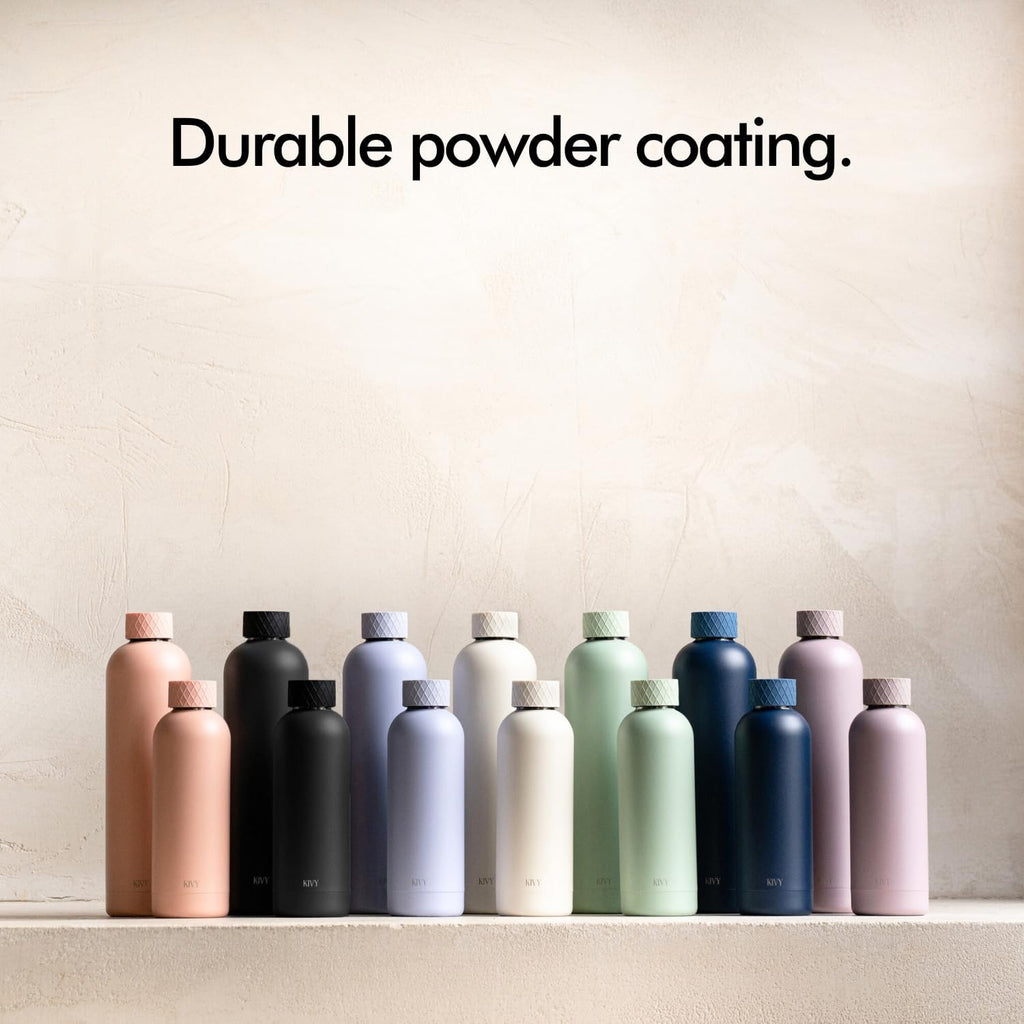 KIVY Stainless Steel Insulated Water Bottle 32oz | Slim Water Bottle for Travel, Car, Gym, Cupholder, Backpack side pocket - Slim water bottle no straw - Skinny water bottle screw top