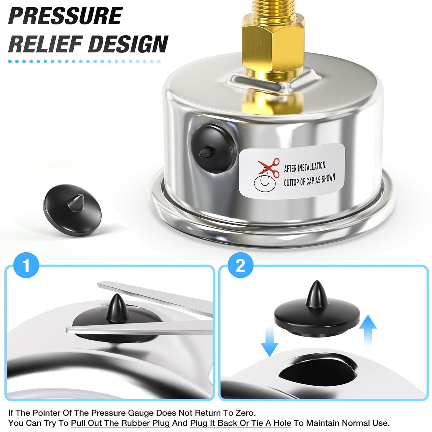 MEANLIN MEASURE 0~160Psi Dry Pressure Gauge Stainless Steel 1/8" NPT 2" FACE DIAL Waterproof for Air Compressor RV Regulator Water Pressure Tester Back Mount with 1/4" NPT and 3/8" NPT Hex Bush