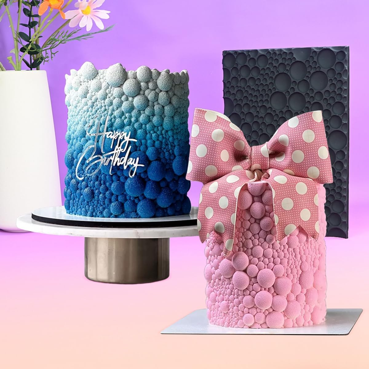 mostsom Silicone Lace Cake Mold for Fondant & Chocolate,Embossing Round Bubble Decorating - Reusable Baking Tools for Cupcakes, Cookies, Cake Decorations (F_ Round Bubble)