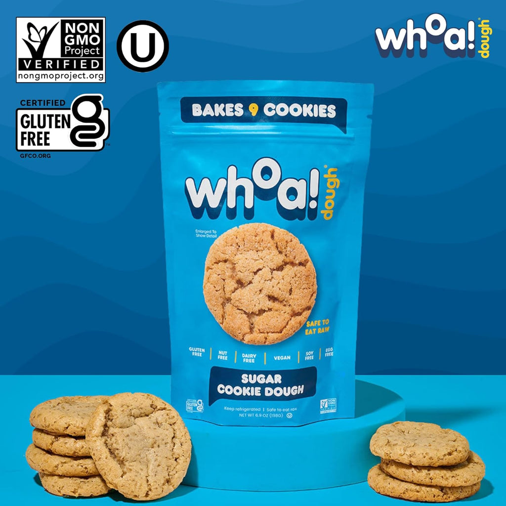 Whoa Dough Ready to Bake Cookie Dough Sugar Cookie – Certified Non-GMO, Kosher, Gluten Free – Plant-Based Snack Dough Made with Real Ingredients – 12 Pack