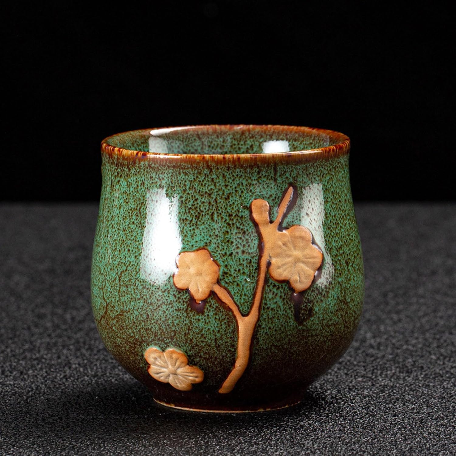 KEYDUACU Japanese Tea Set, Kiln-Formed Ceramic Tea Set, Plum Blossom Embossed, Includes 1 Teapot, 6 Teacups,Tea Tray,Strainer, Used for home, outdoor, gift, Chinese Kung Fu Tea Set(FDMH-GREEN)