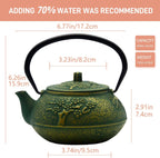 900ml Small Cast Iron Tea Kettle, SECHUDO Teapot Coated with Enameled Interior for Stovetop, Japanese Green Tea Pot with Stainless Steel Strainer for Loose Leaf, Pine,Bamboo and Plum Pattern(30.4oz)