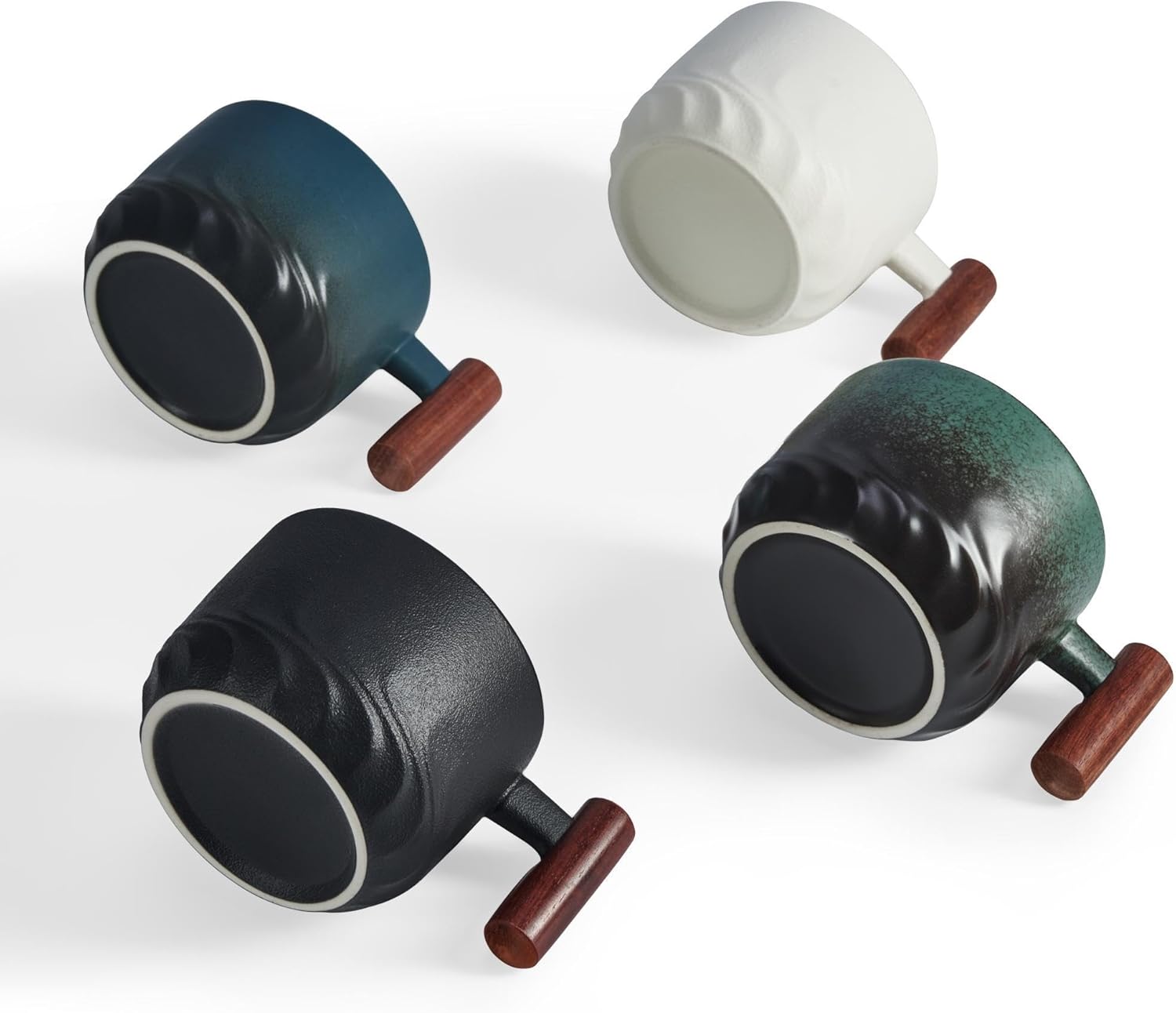 2.5oz Ceramic Espresso Cups with Wooden Handle, Small Coffee Cups Double Shot Espresso Cups Set of 4, WG025