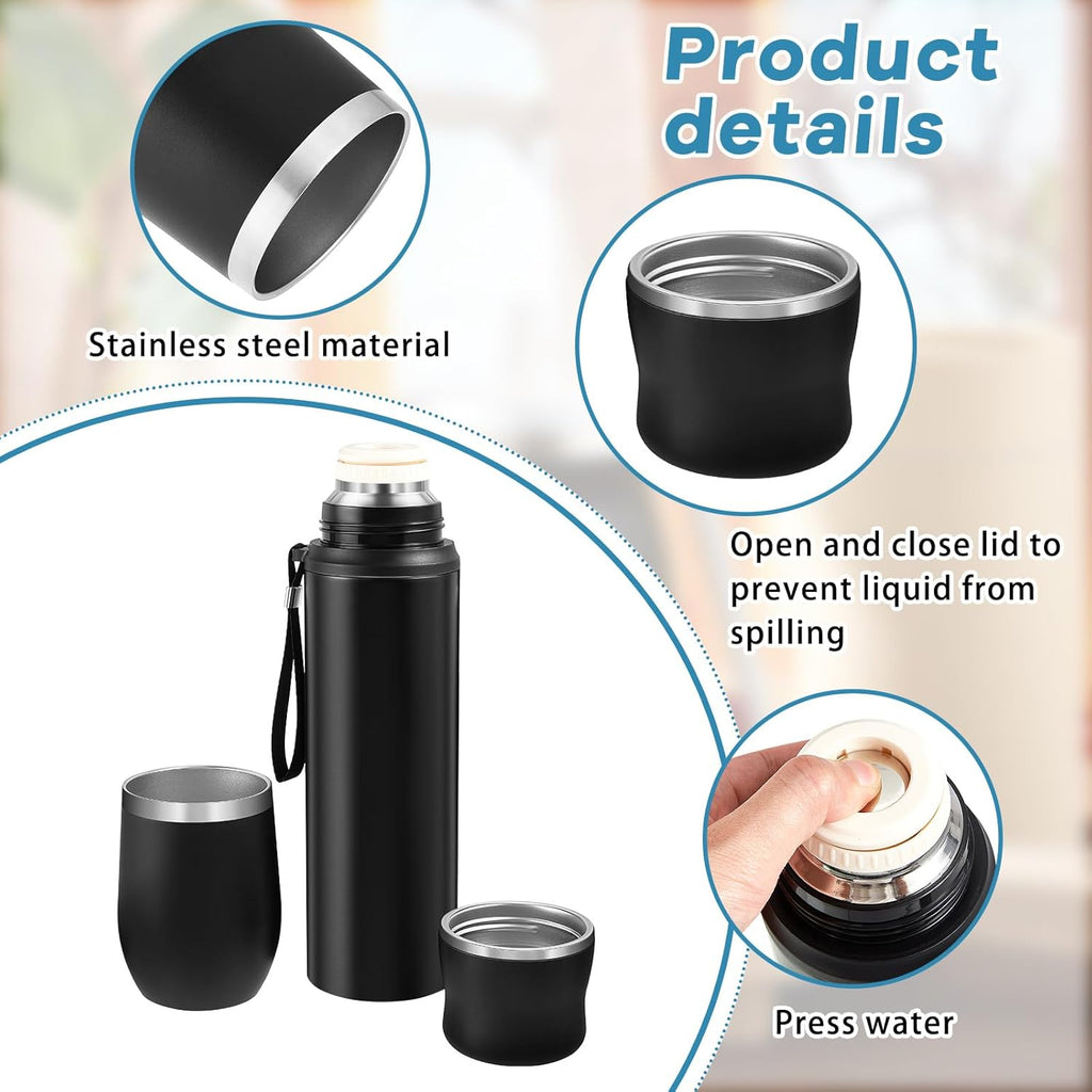 Dandat 2-Piece Yerba Mate Cup and Vacuum Bottle Kit - 12 oz Yerba Mate Gourd Cup with Bombilla Set and 34 oz Insulated Water Bottle - Black