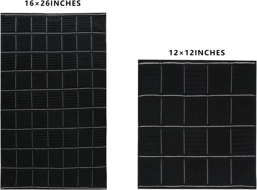 Glynniss Kitchen Towels and Dishcloths Set, Absorbent Dish Towels and Dish Cloths Set for Washing Dishes, Cleaning and Drying Use Pack of 8 (Black)