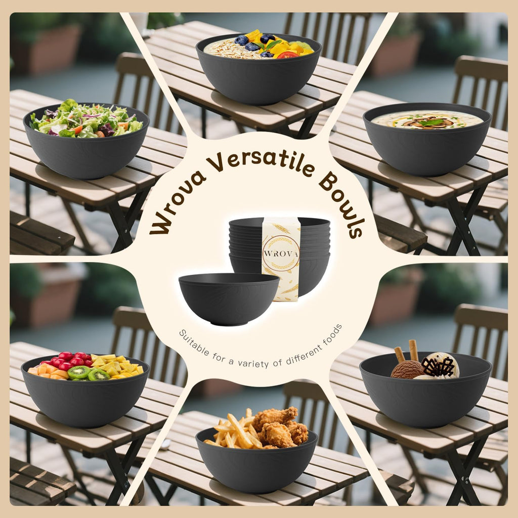 Black Cereal Bowls 40oz for Cereal Lover,Unbreakable Alternative Plastic Bowls Set of 6,Extra Thick Anti-Scald Bowl Sets suitable for Salad,Soup and Fruit.