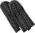 Heat Resistant Designer Kitchen Oven Mitts with Neoprene Non-Slip Grips and Hanging Loops | Set of 2 100% Cotton Long Sleeve Kitchen Oven Mitts | 5.5" x 12" | Black