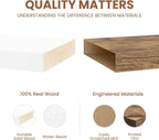Fun Memories Rustic Real Wood Floating Shelves, 8 Inch Deep Floating Shelf Wall Mounted, 36" W x 8" D Wall Shelves Storage Shelves for Living Room, Bedroom, Bathroom, White Finish, Set of 2