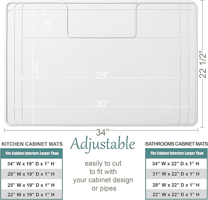 The Original Under Sink Mat - Silicone Waterproof mat, Trimmable, Easy to Clean, Kitchen cabinet liner, Under sink protector mats, Disinfection Surface - 34" x 22" or smaller