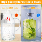 Honeydak 2 Pack 3 Liters 100 oz Column Glass Pitcher with Lid and Handle, Glass Water Jars Carafe Jug for Hot/Cold Drinks, Tea, Beverages, Parties and Picnics