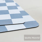 Checkered Dish Drying Mat for Kitchen Counter, Coffee Bar, Coffee Station Accessories, Retro Cute Aesthetic Modern Absorbent Drainer Mat Kitchen Drying Mat Easy Clean, Blue 16" x 24"