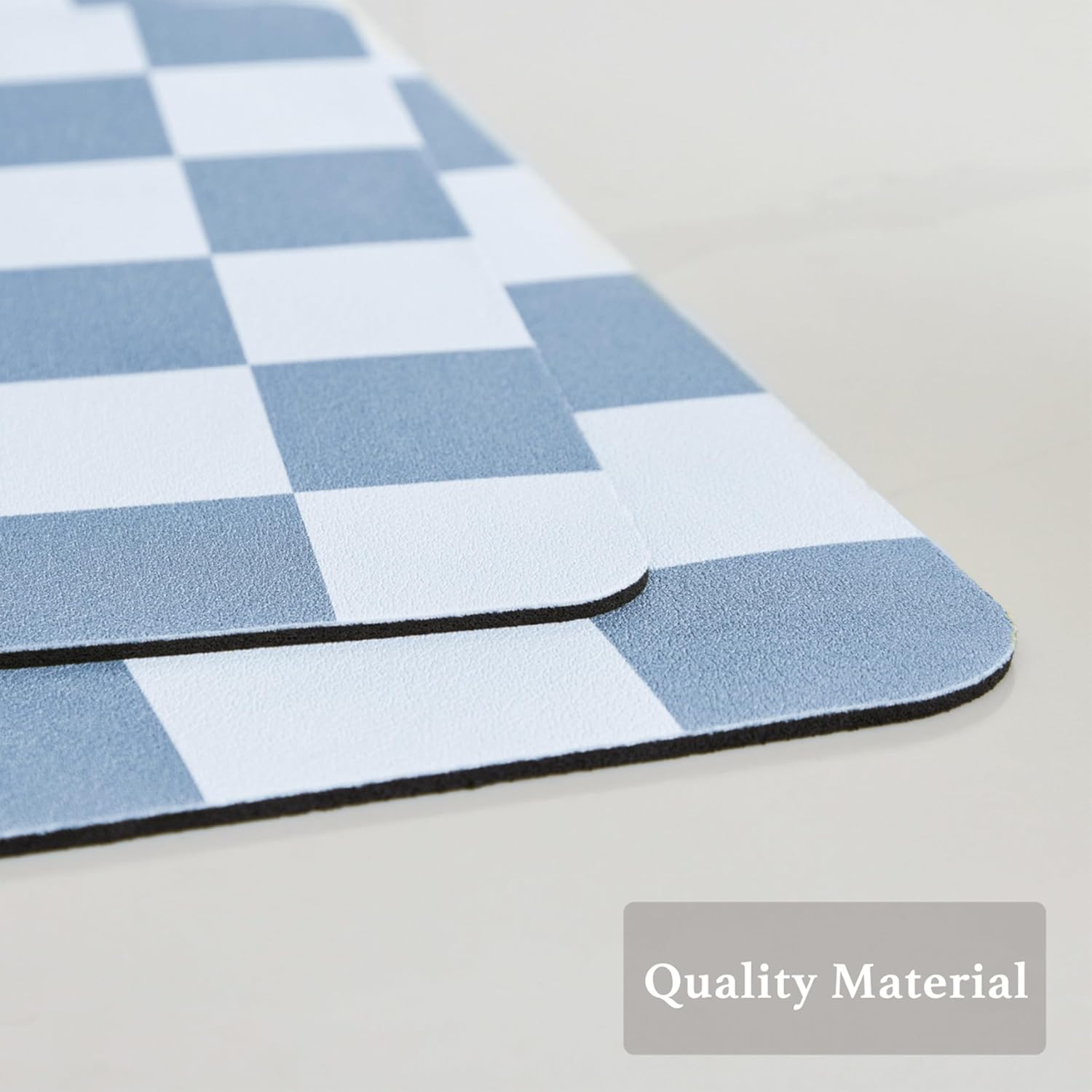 Checkered Dish Drying Mat for Kitchen Counter, Coffee Bar, Coffee Station Accessories, Retro Cute Aesthetic Modern Absorbent Drainer Mat Kitchen Drying Mat Easy Clean, Blue 16" x 24"