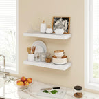 24 Inch Floating Shelves, 9.3" Deep Floating Shelf Wall Mounted, 24" Wall Shelves, Rustic Deep Bookshelf, Large Display Shelves & Storage Shelves for Bedroom, Living Room, White, Set of 2