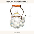 MACKENZIE-CHILDS Enamel Tea Kettle, Stylish Tea Kettle for Stovetop, Grey-and-White Sterling Check, 2 Quarts