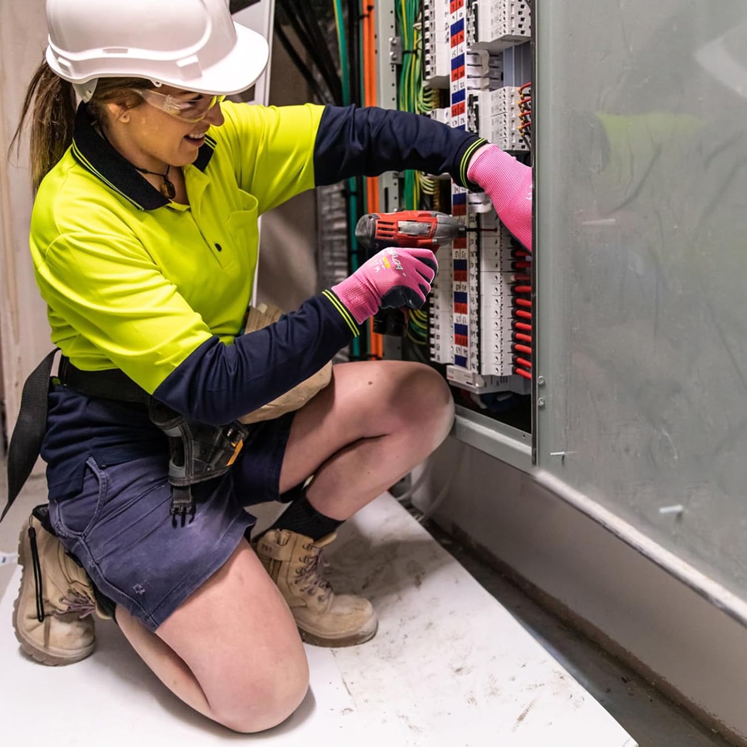 Kebada W1 Work Gloves Women, PU Coated Safety Gloves with Grip, Touchscreen, Ideal for Warehouse Package Handling, Construction, Gardening, Pink Medium