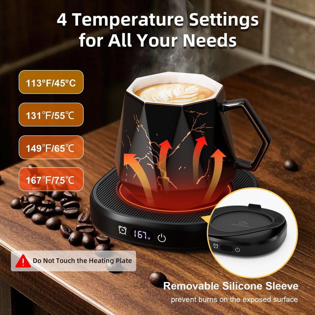 Coffee Mug Warmer & Unique Marbling Mug Set, Smart Heated Electric Cup Warmer for Desk Office, 4 Temperature Control Coffee Tea Beverage Warmer, 8 Hours Auto Shut Off, Christmas Birthday Gifts for Man