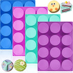 HKNMTT Silicone Round Cookie Mold, 4 PCS Candy Chocolate Moulds, 12-Cavity Cylinder Non-Stick Food Grade BPA Free Moulds for Making Handmade Soap Mini Cake Jelly Brownie Pudding Jello