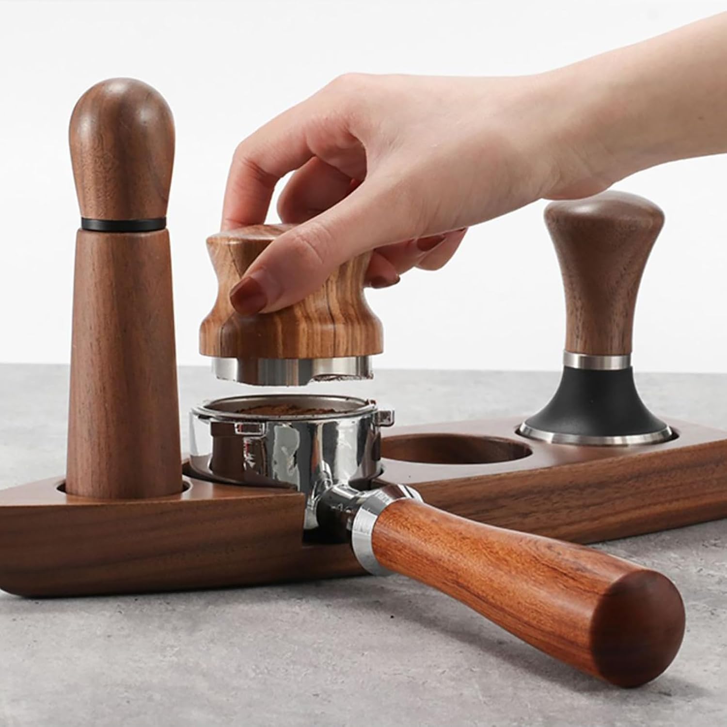 Coffee Tamper Station, Small Ship Shape Portafilter Tamping Stand Espresso Coffee Organizer Box Fit for Storage 54, 64MM Espresso Tamper Mat Portafilter Holder (Accessories not included)