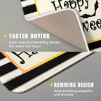 Happy Halloween Bats Dish Drying Mat for Kitchen Counter,Black and White Stripe Drying Mat 16 x 18 Inch with High Absorbent Microfiber Dish Drying Pad Dish Rack Pad Drainer Mat for Coffee Bar