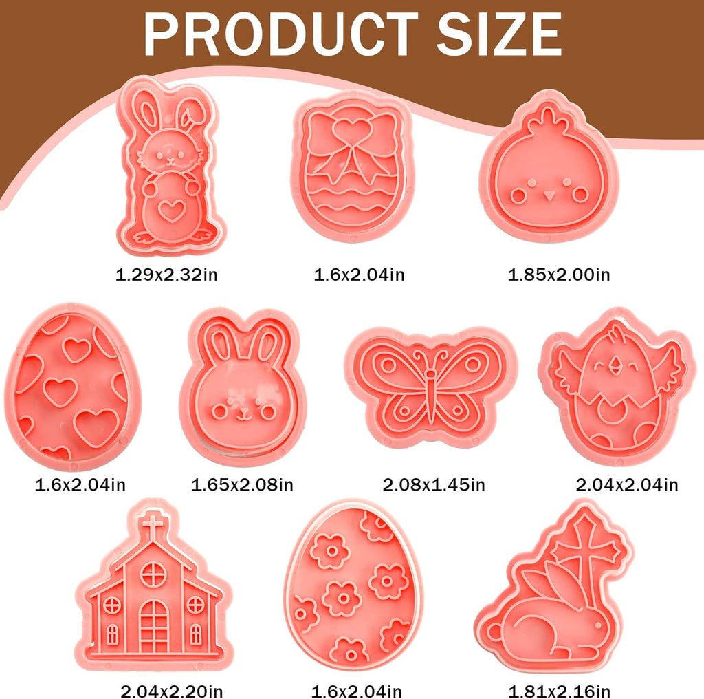 10 Pcs Cookie Cutters Set Cookie Stamps 3D Cookie Stamps for Biscuit Snacks Fondant Cheese Baking Molds for Rabbit Egg Butterfly Church Chick