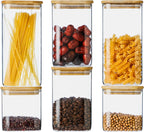 Glass Food Storage Containers with Lids 6 Pack(25oz/37oz/50oz), High Borosilicate Glass Jars for Coffee Bean, Candy, Cookie, Flour, Square