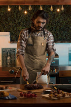 Asaya Chef and BBQ Apron with Bottle Opener and Hand Towel - 10oz Cotton Canvas, Stainless Steel Hardware - Cross Back Straps