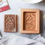 MOTEERLLU Wooden Cookie Molds Baking, Wood Cookie Stamp Cutter Carved Biscuit Embossing Gingerbread Mold