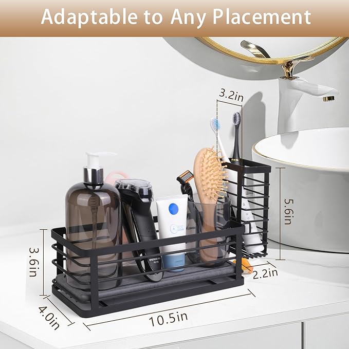 Kitchen Sink Caddy Organizer, 10.5" X 4.0" X 3.6" Sink Sponge Holder for Kitchen with Instant Drying Stone and Dish Brush Holder, Bathroom Organizer for Sponges, Scrubbers, Soap