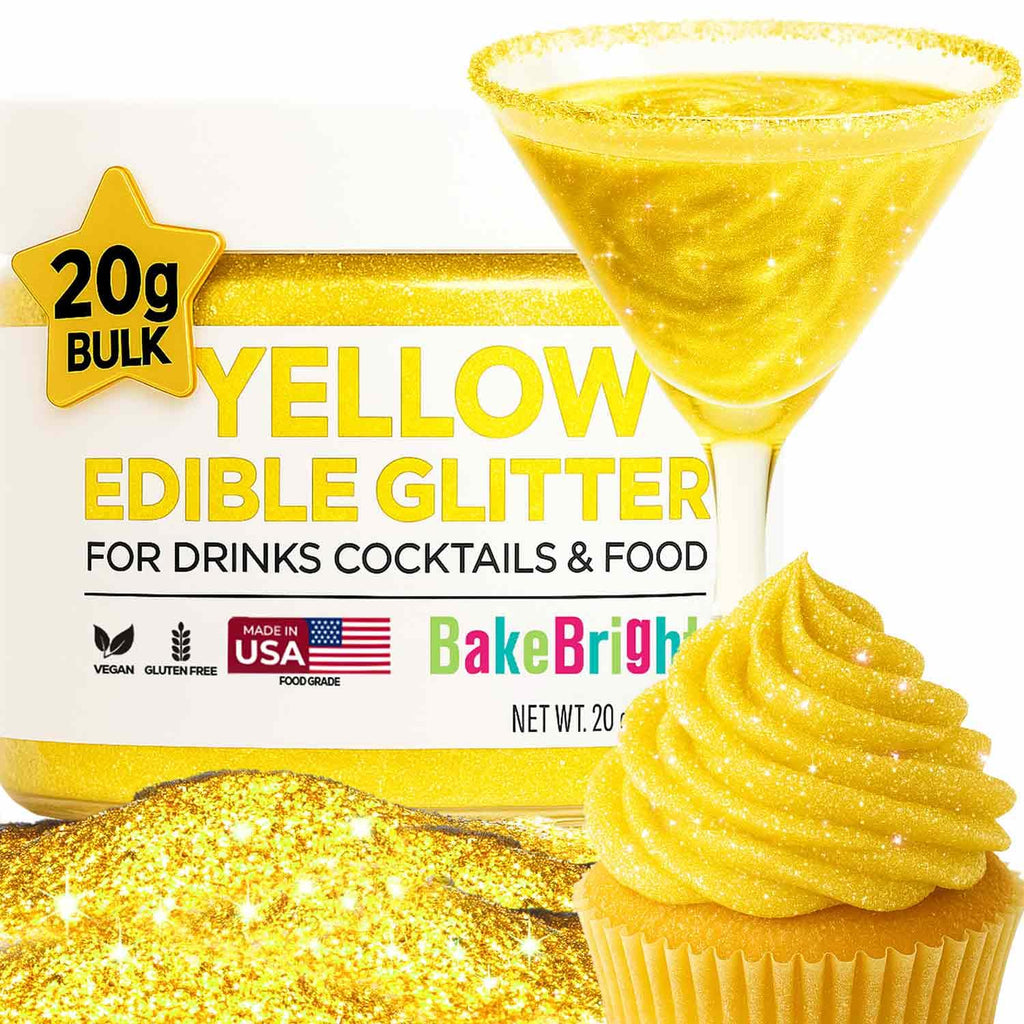 Bulk 20g Yellow Edible Glitter for Drinks | Premium Edible Glitter for Cakes, Cocktails, Yellow Cake Decorating Decorations Food Grade, Vegan, Kosher, Halal, Gluten Free - Made in USA