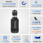 Coldest Insulated Water Bottle with Straw Lid - Stainless Steel Metal Insulated Bottle for Men & Women (Stealth Black, 12 oz)