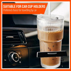 20oz Ribbed Glass Tumblers with Lids & Straws, Ideal for Iced Coffee, Cocktails & More - Includes Cleaning Brush