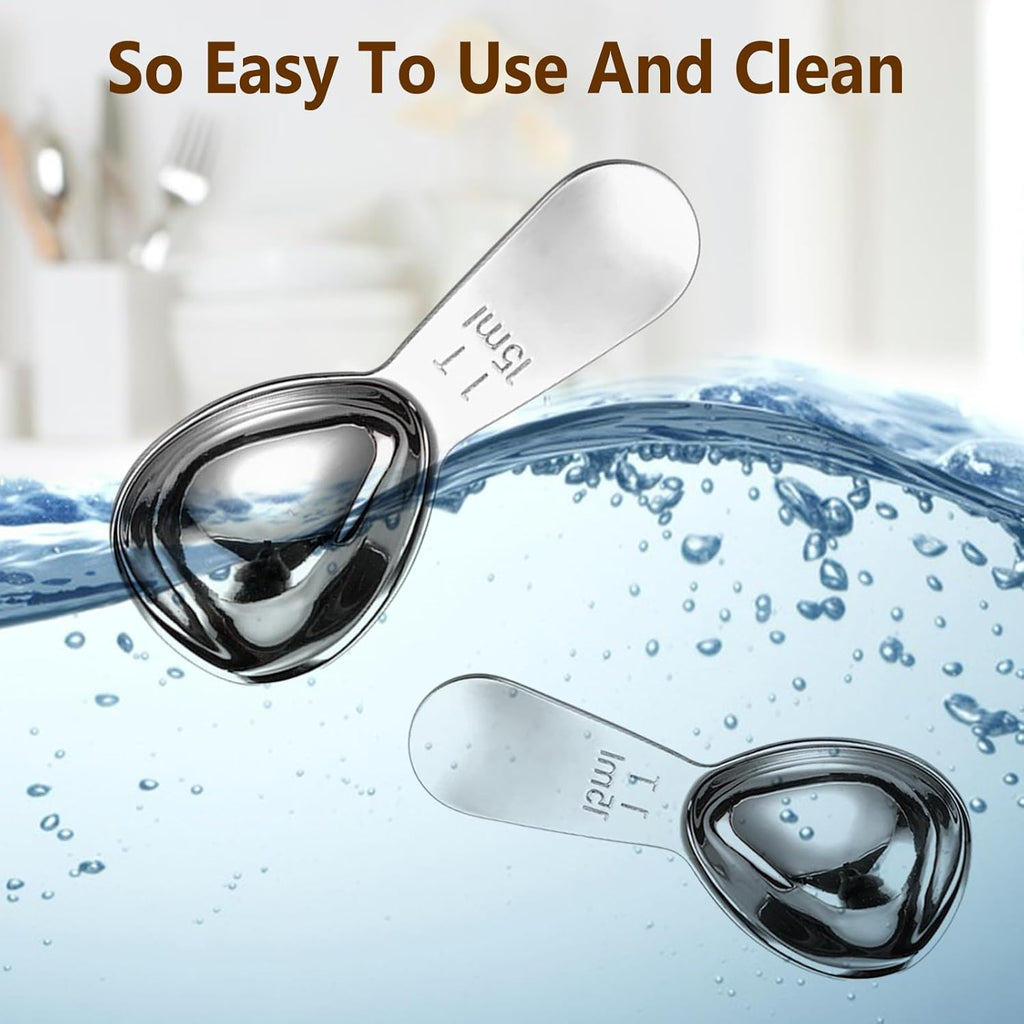 Coffee Scoop Set, 1 Tablespoon Stainless Steel Measuring Spoon for Ground Coffee, Protein Powder, Sugar & Beans, Short Handle, 2 Pieces, Fits in Canisters