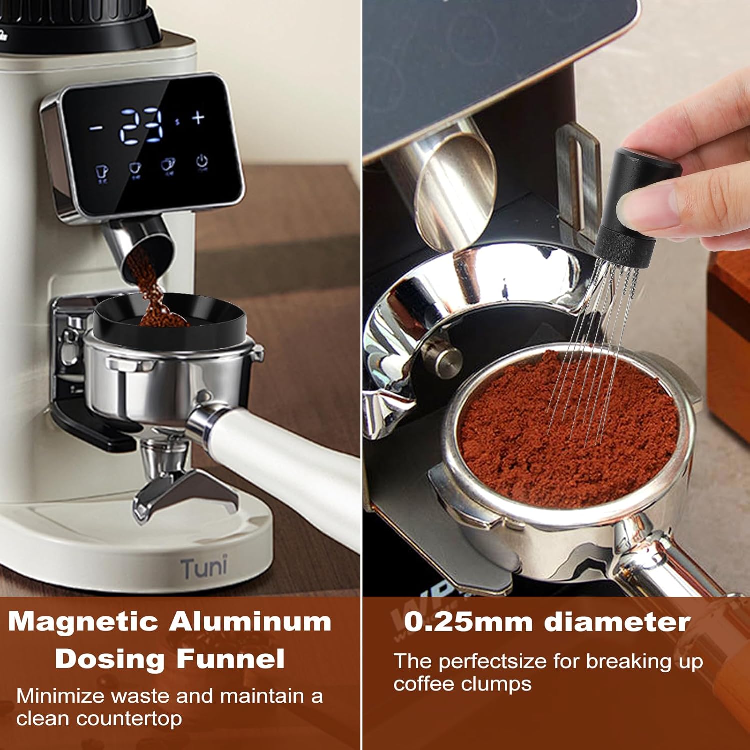 Espresso Accessories Kit 58mm, Coffee Tamper with Spring Loaded Calibration, 316 Stainless WDT Tool with Magnetic Stand and Dosing Funnel Set Fits Espresso Machine Press and 58mm Portafilters