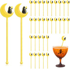 30 Pcs Halloween Swizzle Sticks Plastic Coffee and Cocktail Stirrers Fall Thanksgiving Drink Stirrers Cocktail Mixers for Halloween Fall Autumn Party Tea Coffee Bar Decoration(Moon and Cat)