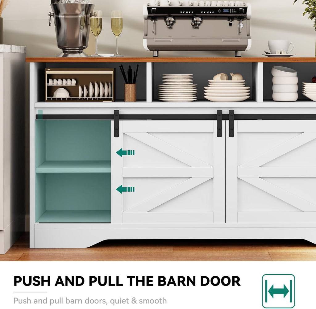 YITAHOME Buffet Cabinet with Drawers, 59" Large Sideboard Buffet Storage Cabinet with Shelves and Doors, Modern Farmhouse Coffee Bar Station Wood Kitchen Table for Kitchen, Dining Room, White