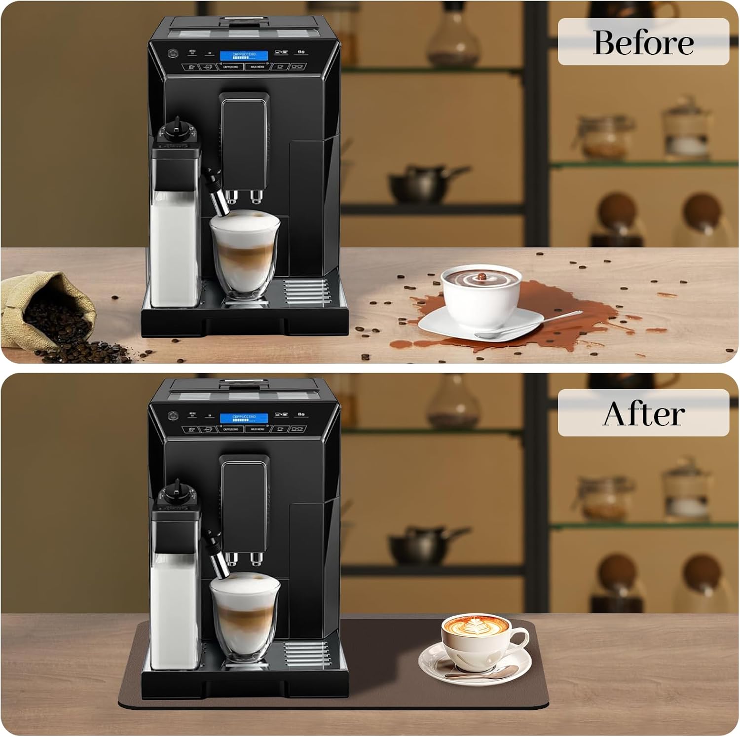 Bloss Coffee Mat, Bar Mat, Hide Stain Absorbent Drying Mat with Waterproof Rubber Back, Fit Under Coffee Maker Machine Pot Espresso Machine(12.2"x19.7", Brown)