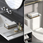 Wican Guest Towel Holder Tray for Bathroom, Oak and Iron Napkins Holder for Powder Room Dinning Table Wooden Basket for Disposable Paper Hand Towels Black and Farmhouse Brown