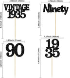 Gyufise 24Pcs Vintage 1935 Cupcake Toppers Glitter Cheers to 90 Fabulous Ninety Cupcake Picks 90th Birthday Wedding Anniversary Party Cake Decorations Supplies Black